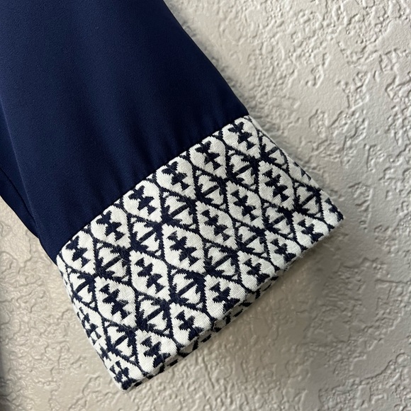 THML Navy White High Low Boho Bohemian Ethnic Blouse Casual long sleeve Tops - Picture 6 of 8